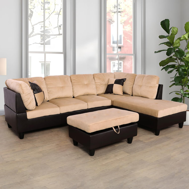 3-Piece Lint Sectional Sofa, Right Hand Facing