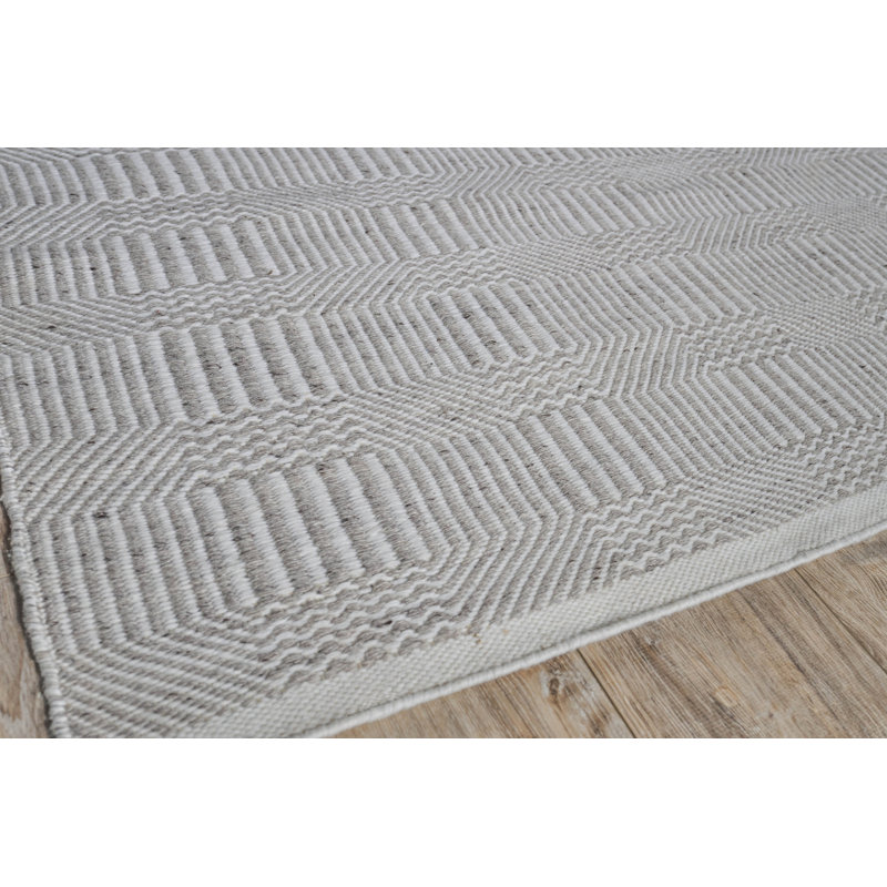 Rectangle Naples Geometric Handmade Flatweave Recycled P.E.T. Area Rug in Gray, Rectangle 5' x 8', Gray
