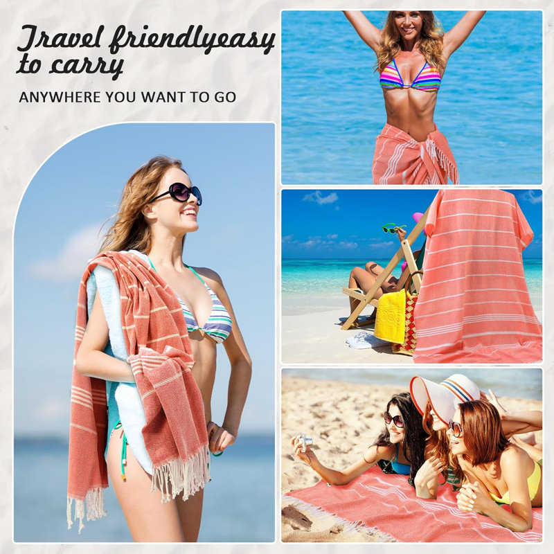 Ensemble de 3 serviettes de plage en coton Mellar, Corail