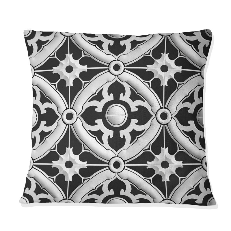 Coussin décoratif rétro géométrique noir et blanc Art V, H 16 po x l 16 po