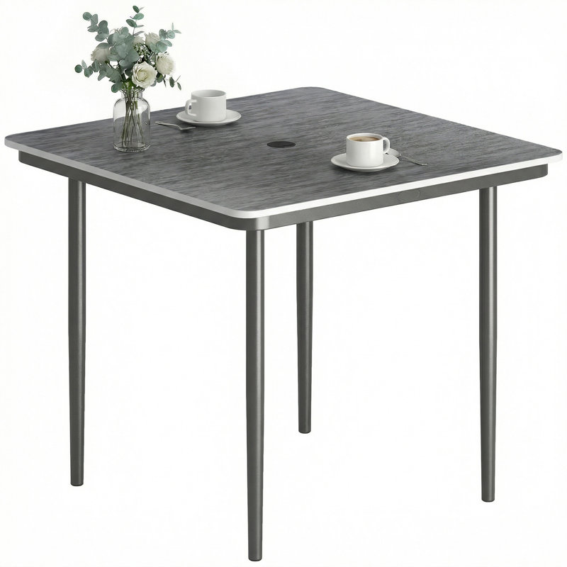 Square Wood Metal Outdoor Dining Table With Umbrella Hole , 85cm cm W 85cm cm D, Grey