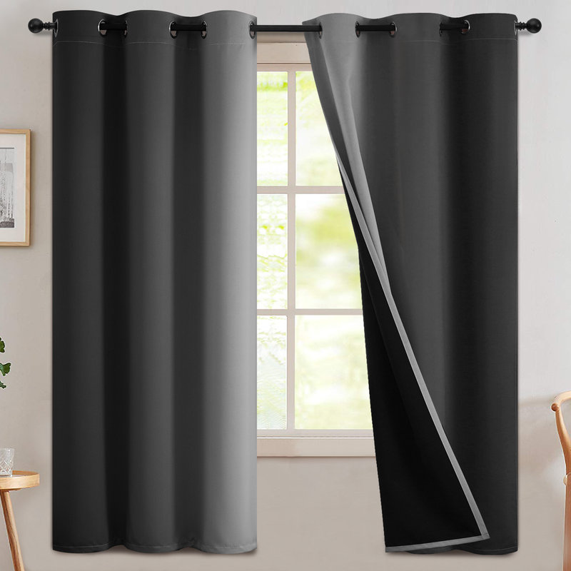 Rideaux 100% occultants, rideaux obscurcissant avec œillets pour chambre à coucher, Noir, noir, noir, noir, L 52 po x L 72 po