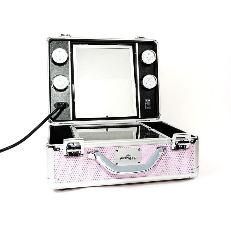 Trousse de voyage pour meuble-lavabo avec clouté et ampoules DEL Slaycase, Rose scintillant