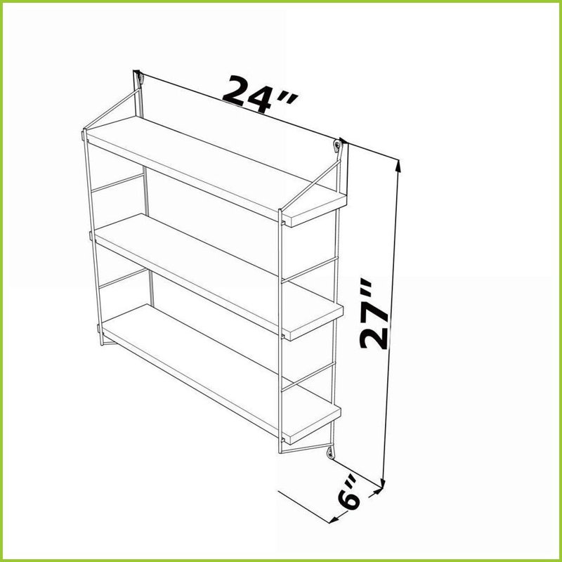 3-Tier Wall Shelf, Modern Walnut Wood/Yellow Metal | Walnut | Open Back