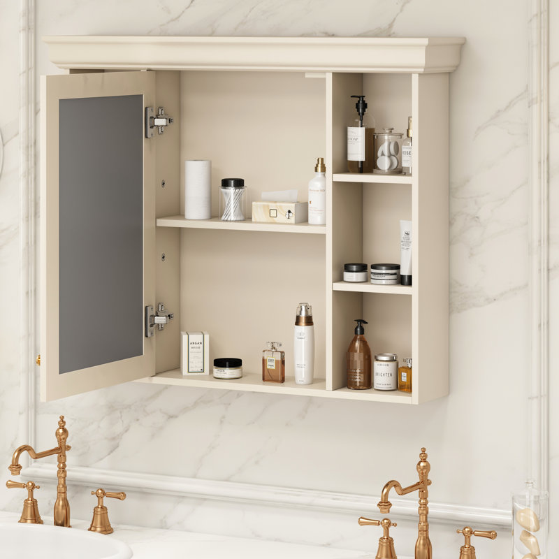 Armoire de salle de bain de luxe avec miroir - tablettes réglables beige crème 35 "x 28"