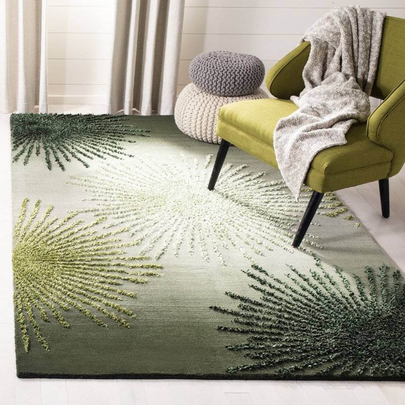 Amier Soho Hand Tufted Wool And Viscose Floral Rug, Rectangle 3'6" x 5'6"