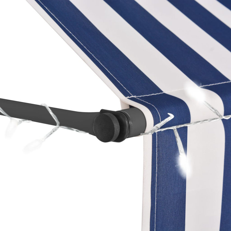 Dakota Fields Fabric Cover Retractable Patio Awning, Blue/White, 3m W x 1.2m D