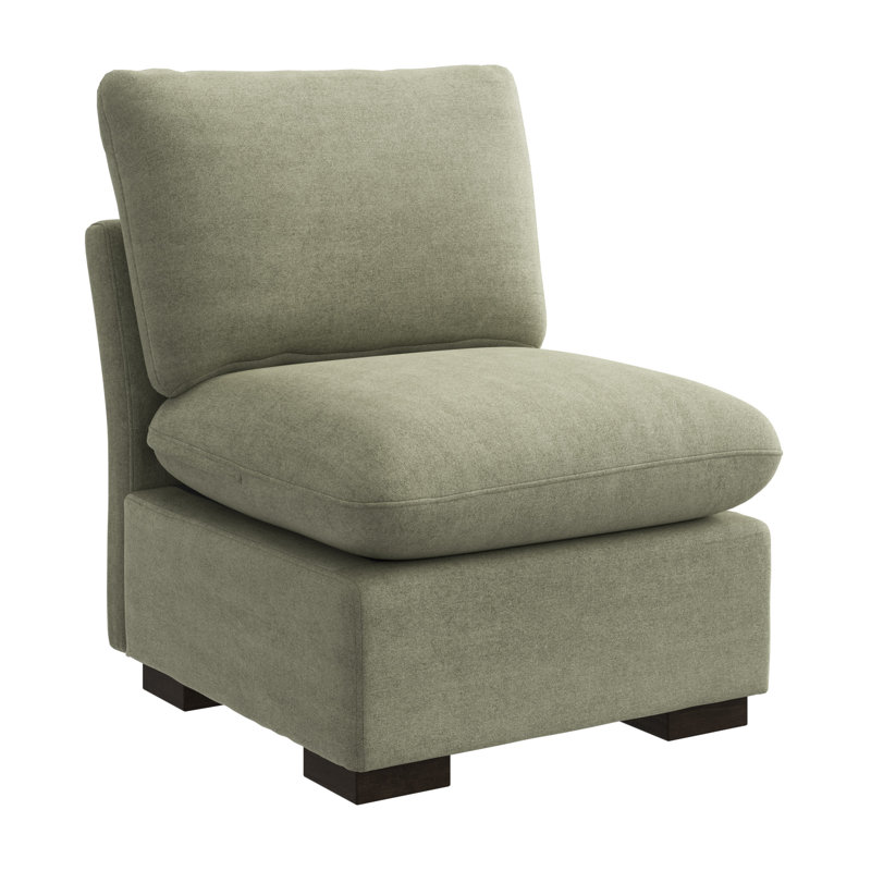 Modular Armless Chair, Living Room Furniture, Soft Green Polyester
