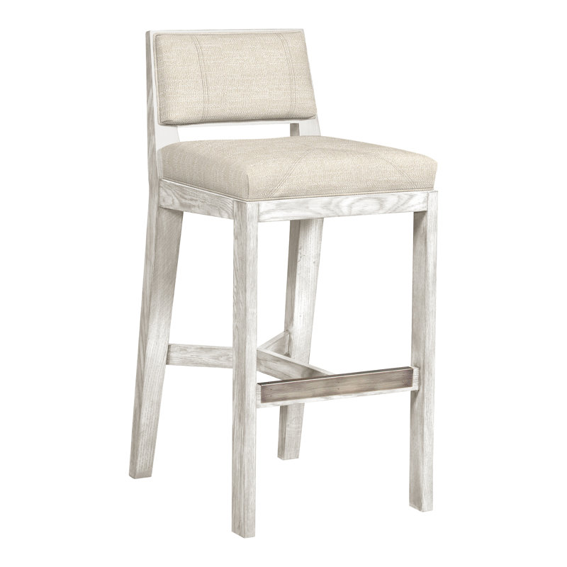 Scoville By Thom Filicia Upholstered Counter Stool with Solid Wood Frame, Casa Blanca, Tommy Flax