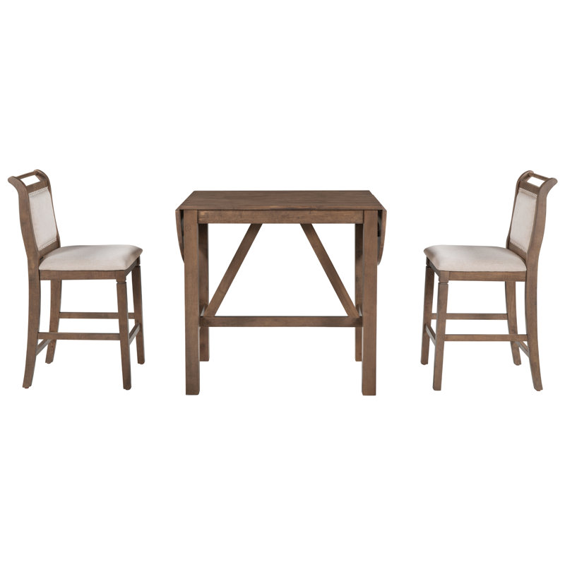 Ensemble de salle à manger rustique en bois d'hévéa avec 2 chaises, Brown, Brown, Brown/Beige