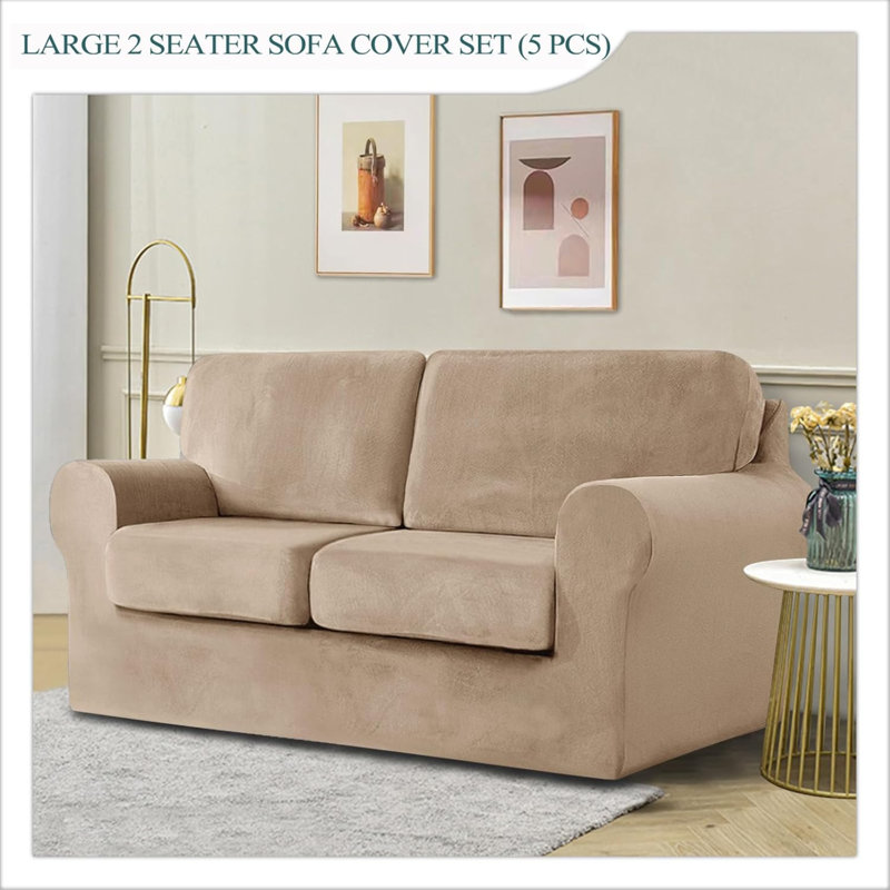 Sofa Cover With Separate Seat Cushions And Backrests Stretch Velvet Sofa Slipcover Couch Covers Furniture Protector Split Combined (Large 2 Seat Set 5 PCS)