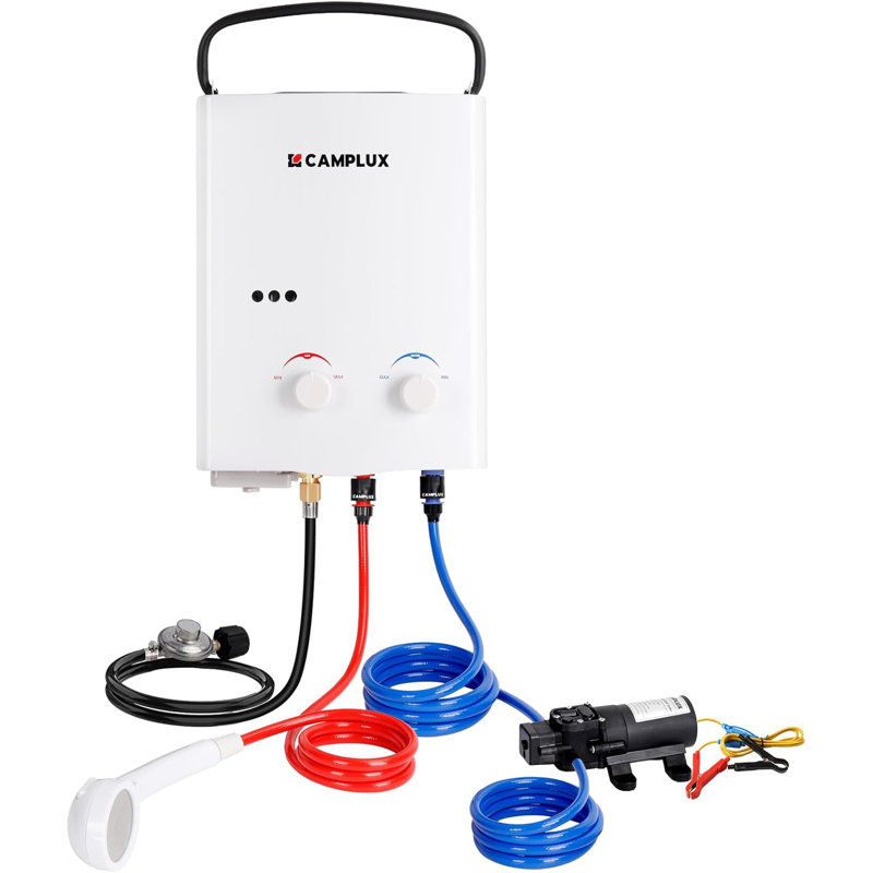 CAMPLUX 5L 1.32 GPM Outdoor Portable Propane Gas Tankless Water Heater With 1.2 GPM Water Pump