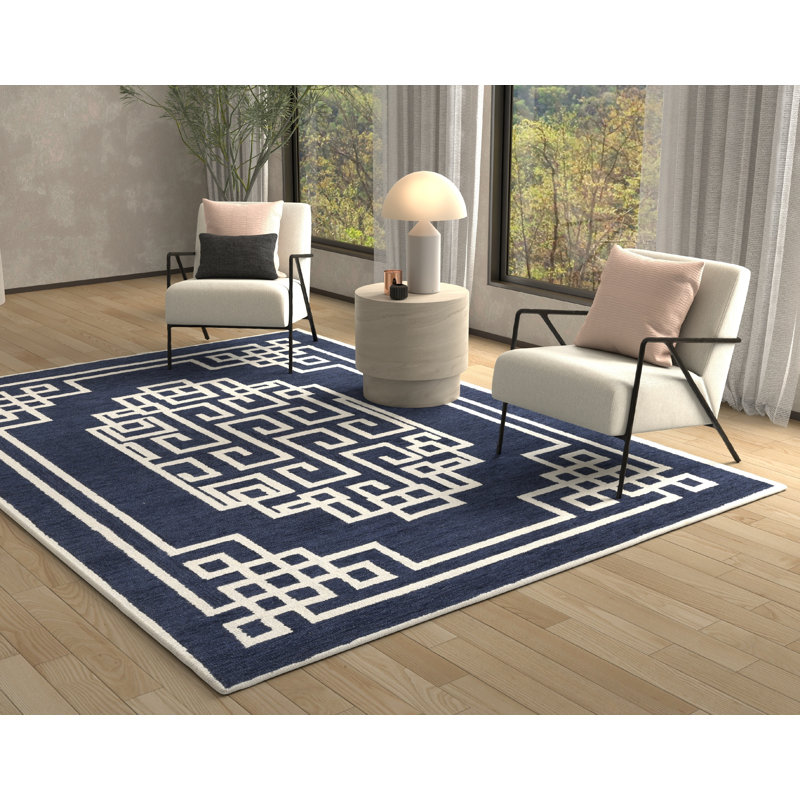 Araban Oriental Handmade Hand Tufted Wool Area Rug, Rectangle 3'3" x 5'3", Navy/Ivory