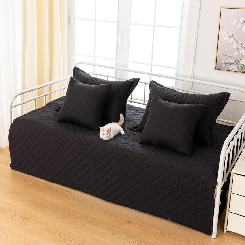 5-Piece Daybed Cover Set Black,Twin Cozy Daybed Bedding Sets For All Season Double Sided-Quilting Daybed Comforter Bedspread, Geometric Print Day Bed Cover For Twin Bed With 4 Pillow Shams,39"X75"