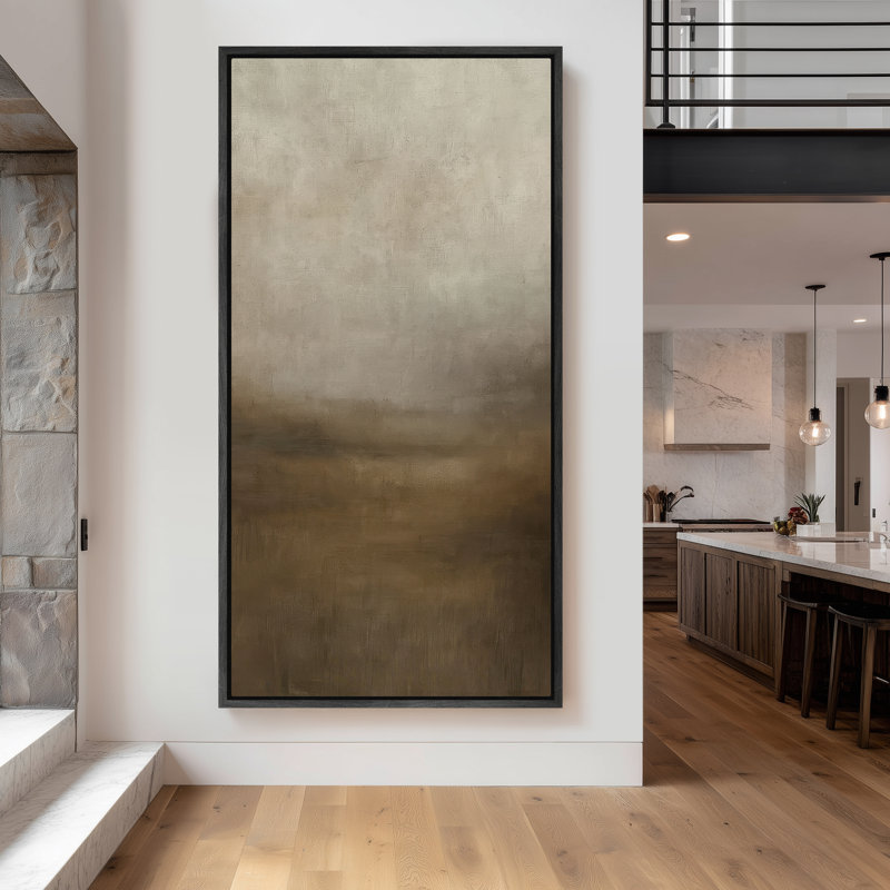 Large Framed Canvas Wall Art - Neutral Abstract Landscape Minimalist Brown Prints - 60"x30", Black, 60" H x 30" W