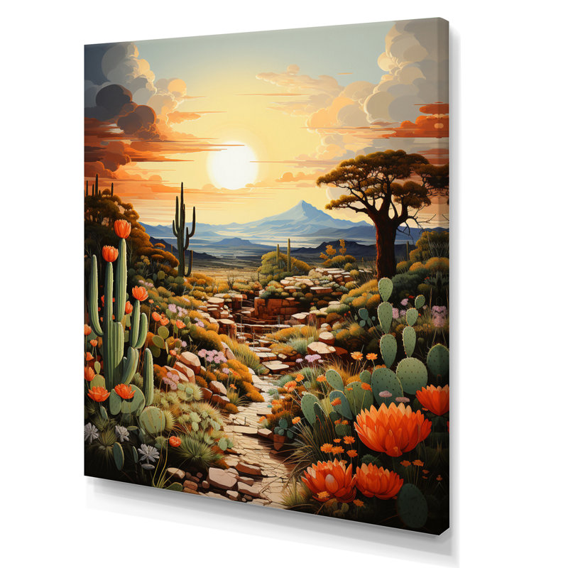 Orange vert cactus calme - impression sur toile florale et botanique, H 32 po x l 16 po x P 1 po, Toile tendue