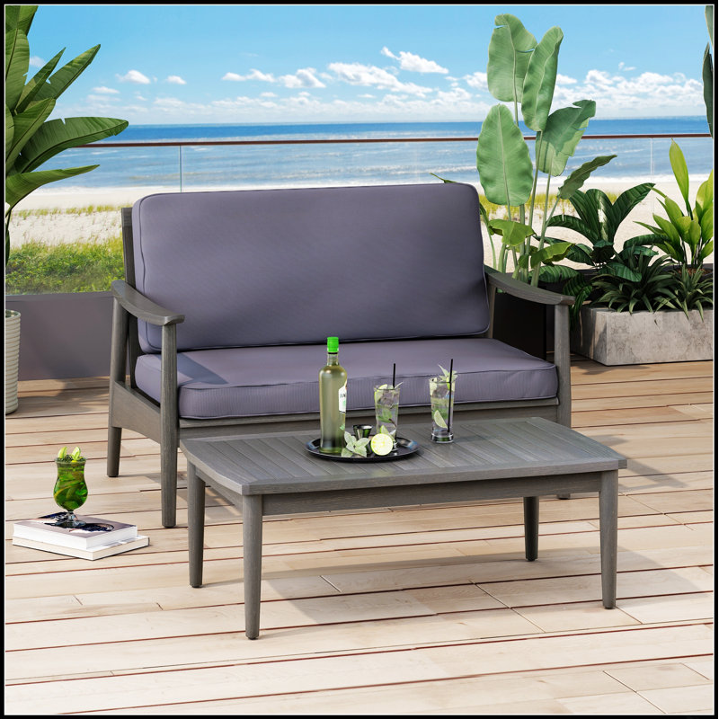 Ensemble de causeuse et de table basse pour patio, structure en bois d'acacia durable avec coussins confortables pour la détente en plein air