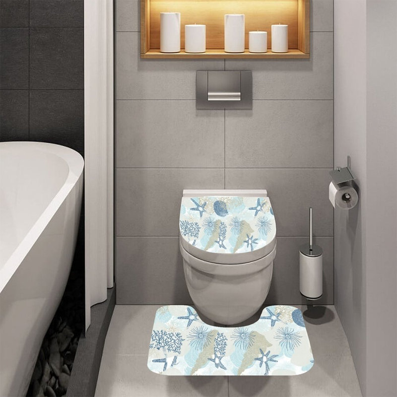Tapis pour salle de bain Starfish, Blue/White Starfish Shell Motif