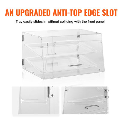 Pastry Display Case, 2-Tier Commercial Countertop Bakery Display Case, Acrylic Display Box with Rear Door Access and Removable Shelves, Keep Fresh for Donut Bagels Cake Cookie, 20.7"x13.2"x11.9"