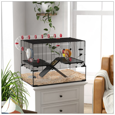 31 Inch Extra Large Hamster Cage With Tube Tunnel, Deep Glass Bottom, And Accessories For Small Animals