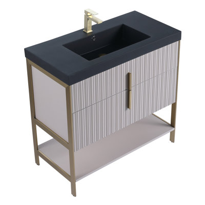  Serenity Modern Bathroom Vanity with Black Gel Acrylic Top