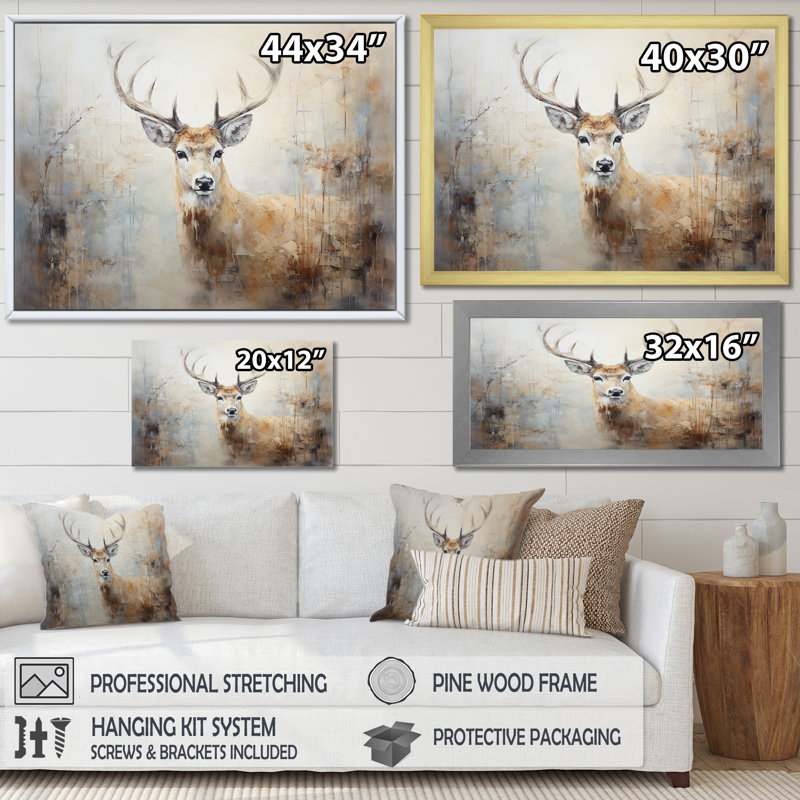 Minimalisme beige, portrait de cerf IV - impression sur toile encadrée de cerf, H 34 po x l 44 po x P 1,5 po