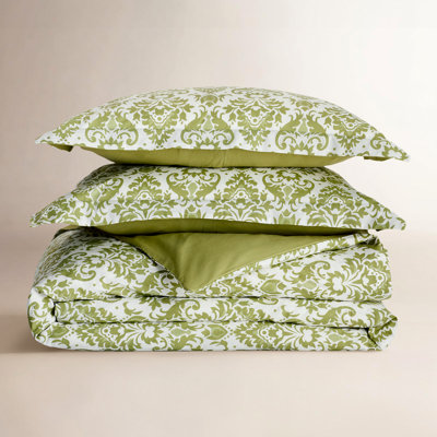 Ensemble de housse de couette 3 pièces en coton vert / ivoire Acworth