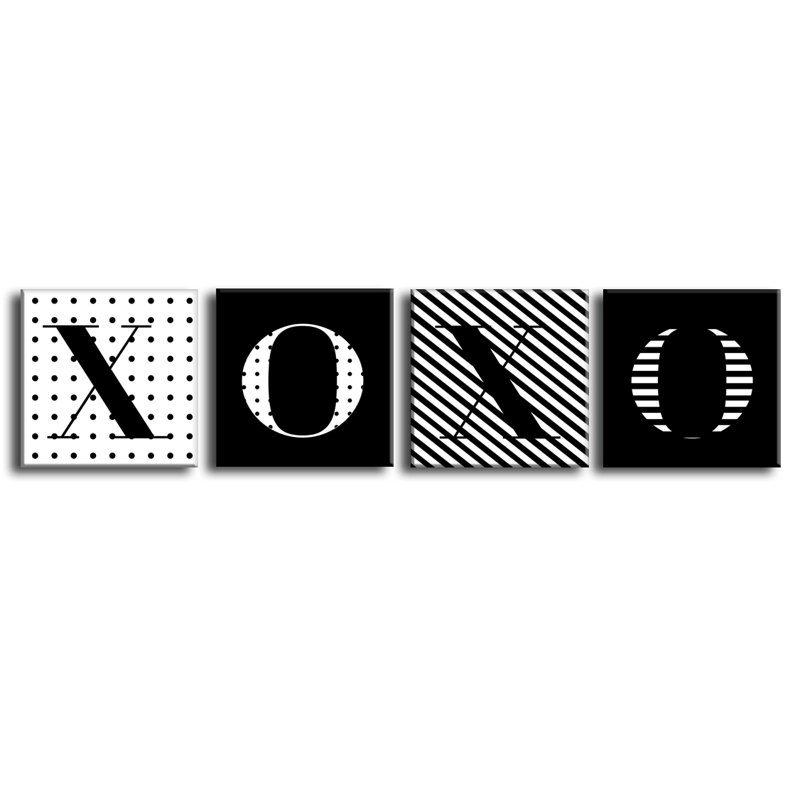 Xoxo - ensemble de 4 reproductions d'art texturé sur toile tendue, H 16 po x l 20 po x P 0,75 po