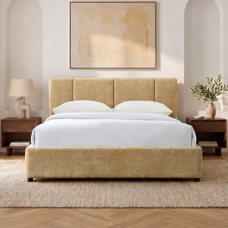 Lit plateforme tapissier Venice - Sable - Grand, Grand, Sable