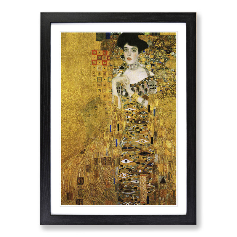 Adele Bloch-Bauer by Gustav Klimt - Picture Frame Painting on MDF, 36cm H x 27cm W x 2cm D, Black Framed