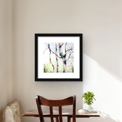 Three Small Birch Trees - Gray Landscapes Framed Print