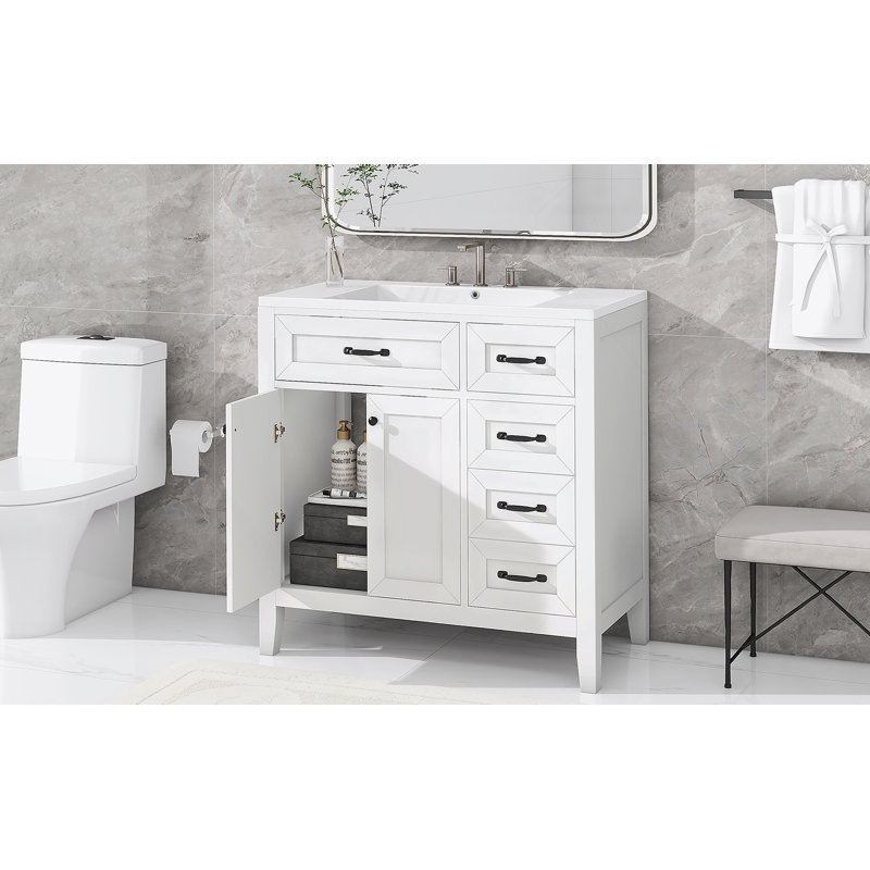 Meuble-lavabo 36 po avec lavabo et armoire de salle de bain, Blanc/Noir