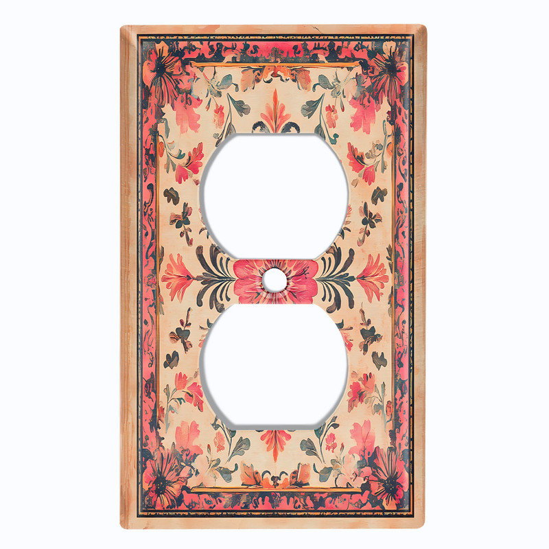 Couvercle de plaque d'interrupteur en métal; Double bande US standard de taille US - Damas floral, Prise double # 8