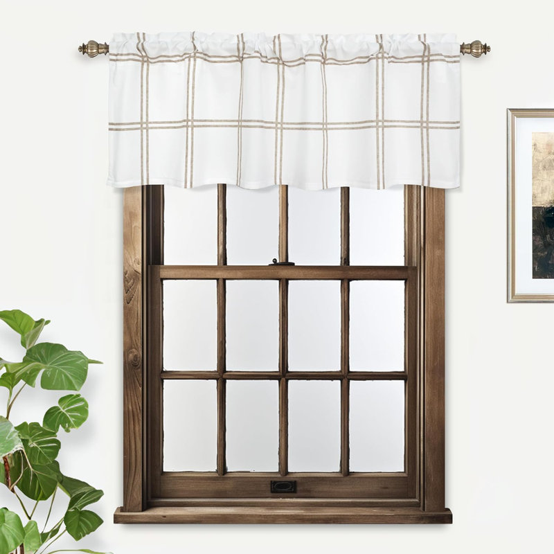 Plaid Tailored Window Valance, Khaki