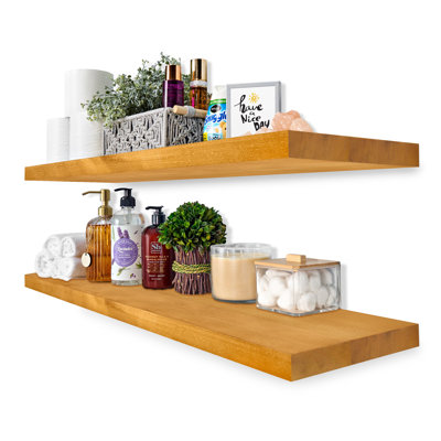 Sorbus Wood Floating Shelves for Wall - Long 24” Solid Wood Wall Shelves for Bathroom Decor, Books, Bedroom & Living Room - Set of 2. Maple