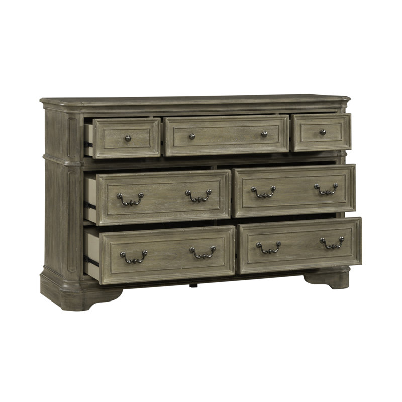 Ensemble de chambre à coucher avec lit tapissier, commode et miroir Colchester, Très grand, Marron