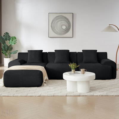 113" Modern L-Shaped Modular Sectional Sofa For Living Room, Corduroy Upholstery, Oversized 3-Seater Couch With Deep Seat And Movable Ottoman – No Assembly