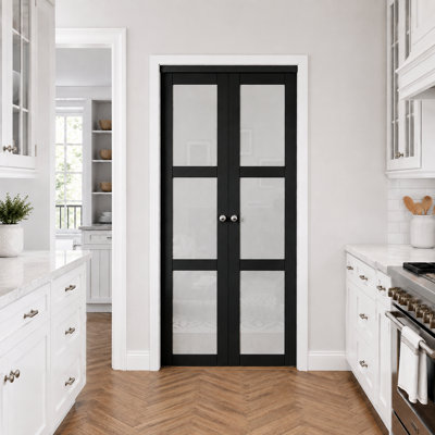 Forested Glass Solid Core Manufactured Wood Pivot-French Or Bi-Fold Doors with Hardware Kit