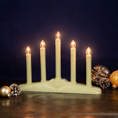 5-Lights Christmas Chandelier On Holly Berry And Bell Base Candle Lamp - 14.5" - Set Of 4