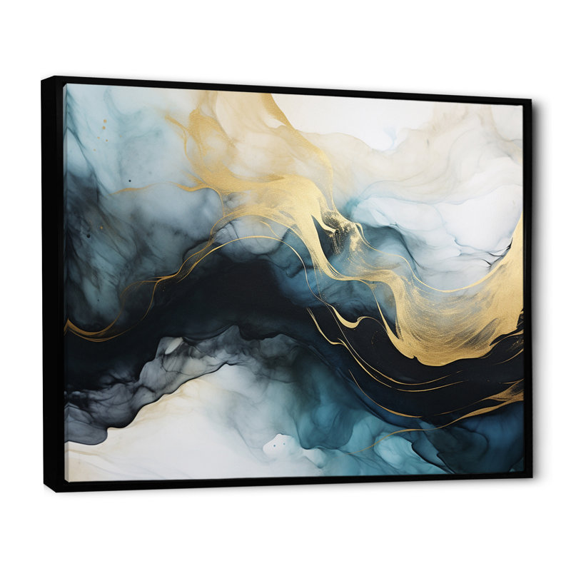 «Subtle Sensations Nova Blue and Gold Watercolor I», reproduction d'art sur toile, H 34 po x l 44 po x P 1,5 po