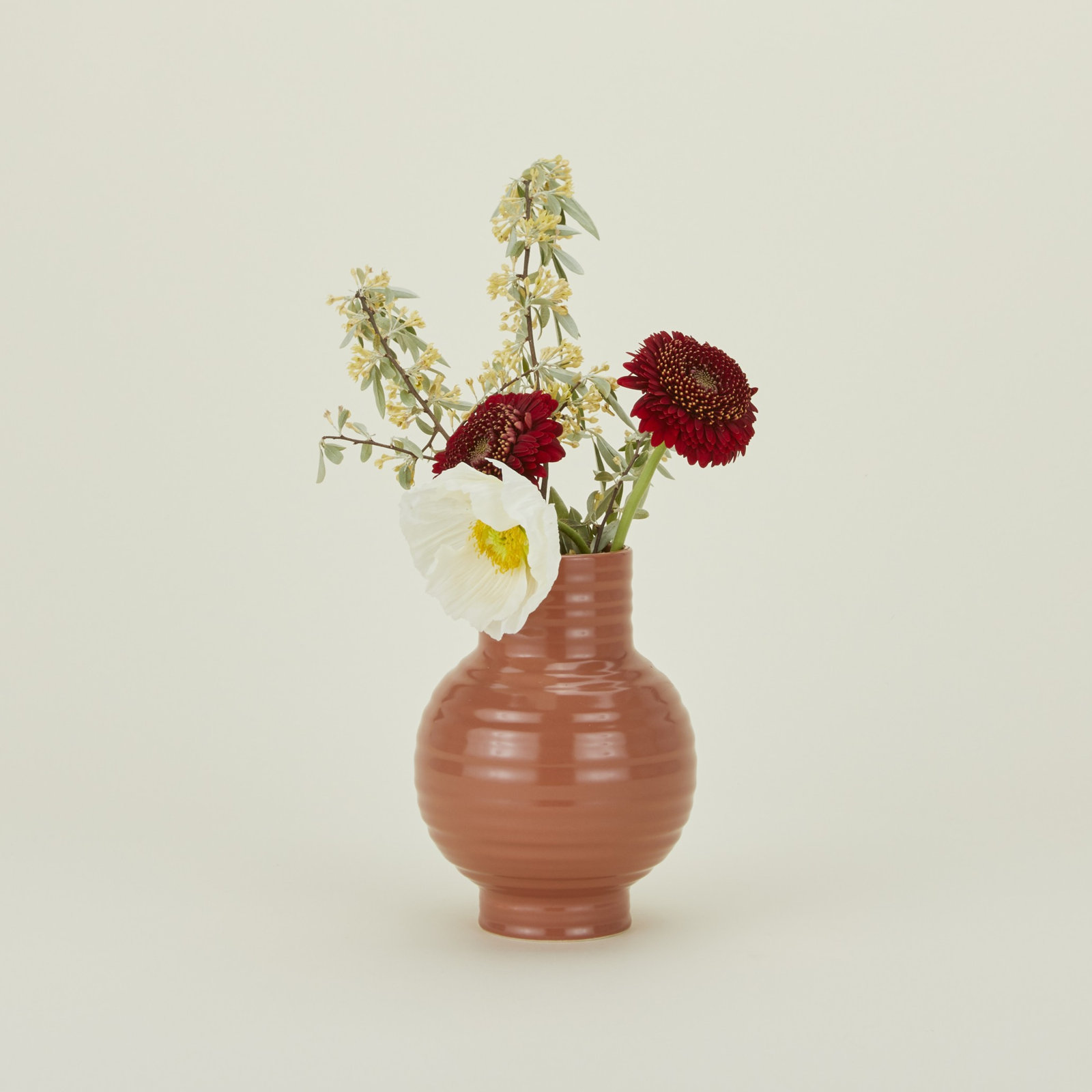 Essential Stoneware Table Vase, 7.5" H x 5.25" W x 5.25" D, Red