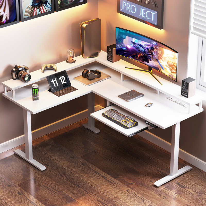 Bureau pour travailler debout en L à hauteur réglable de 59,06 po Liyuan, Blanc