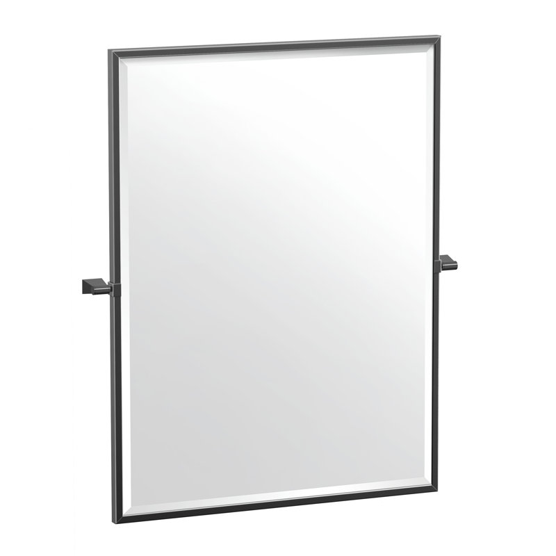 Miroir mural bleu avec cadre rectangulaire | Miroir de coiffeuse pivotant, H 32,5 po x l 27,5 po, Noir mat