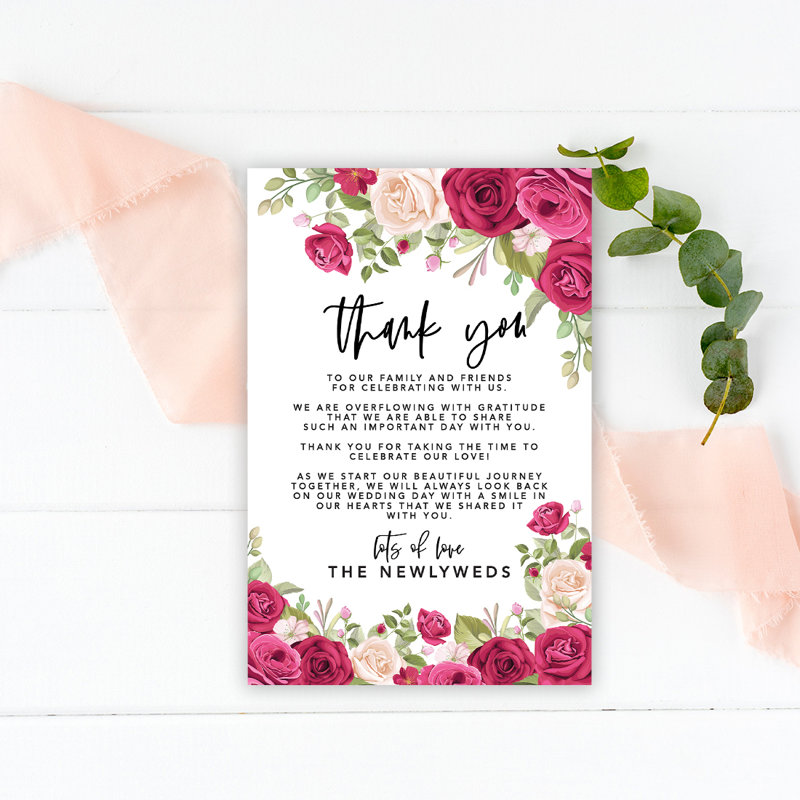 Ensemble de 56 cartes de remerciement pour mariage, Nude et Deep Red Roses, famille, amis, paquet de 56