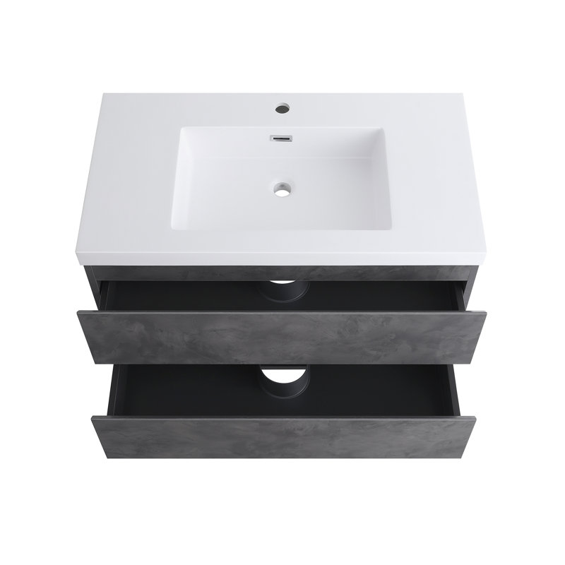 Ensemble de meuble-lavabo mural 36 po avec plateau intégré en résine, Gris Pierre