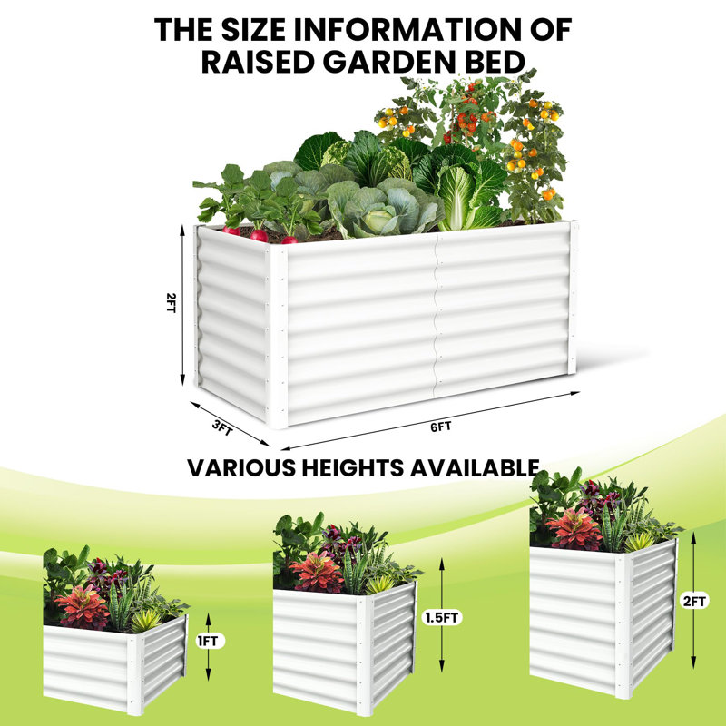 Galvanized Steel Raised Garden Bed Kit – Heavy-Duty 6x3x2FT Rectangular Outdoor Planter Box for Vegetables, Flowers, Herbs (White, 1-Pack)