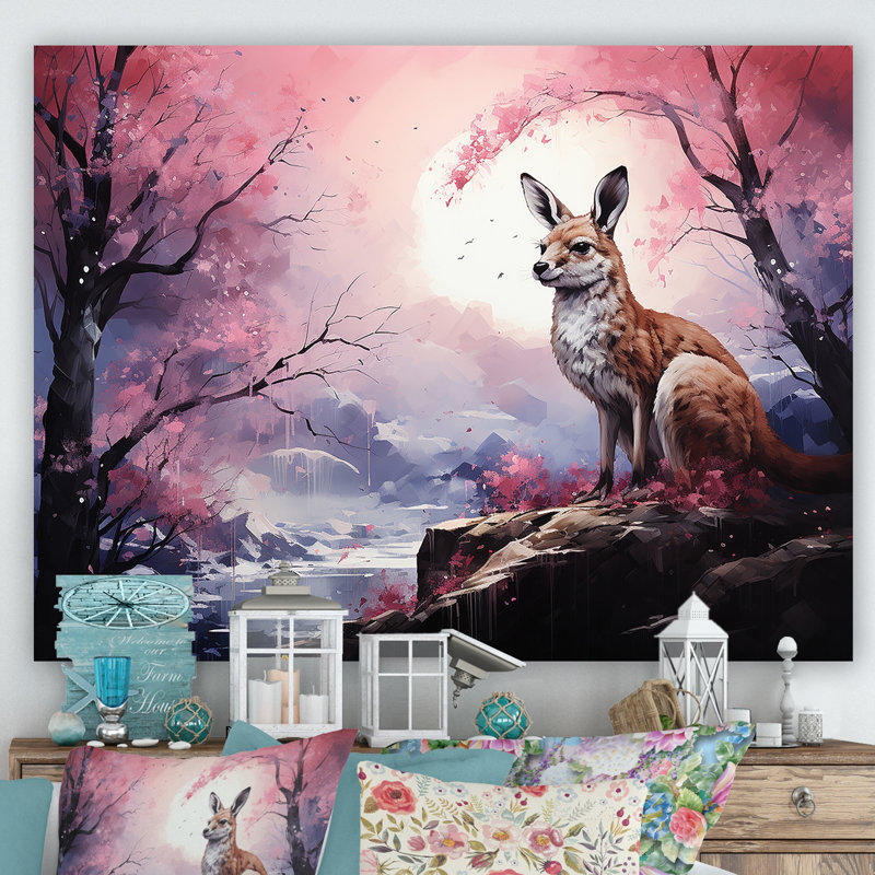 Paysage de kangourou au clair de lune sur toile, Toile tendue, H 30 po x l 40 po x P 1,5 po