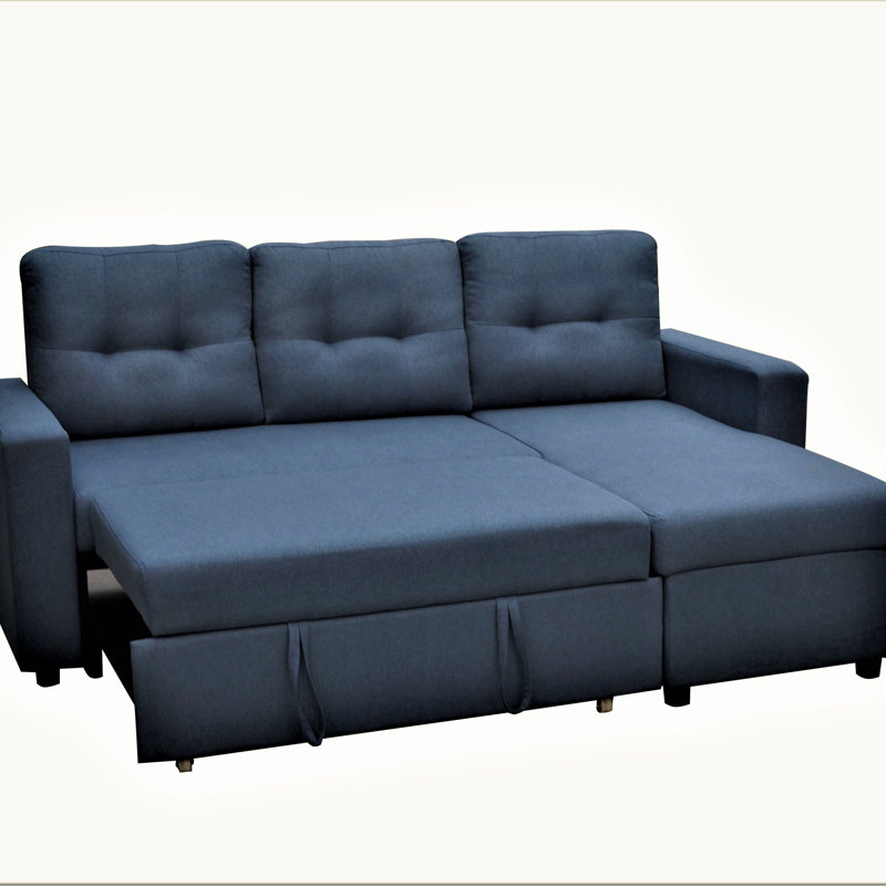 Canapé-lit convertible en L convertible, Polyester bleu