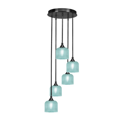Nahili Empire 5 Light Stem Hung Cluster Pendalier With 6" Textured Glass
