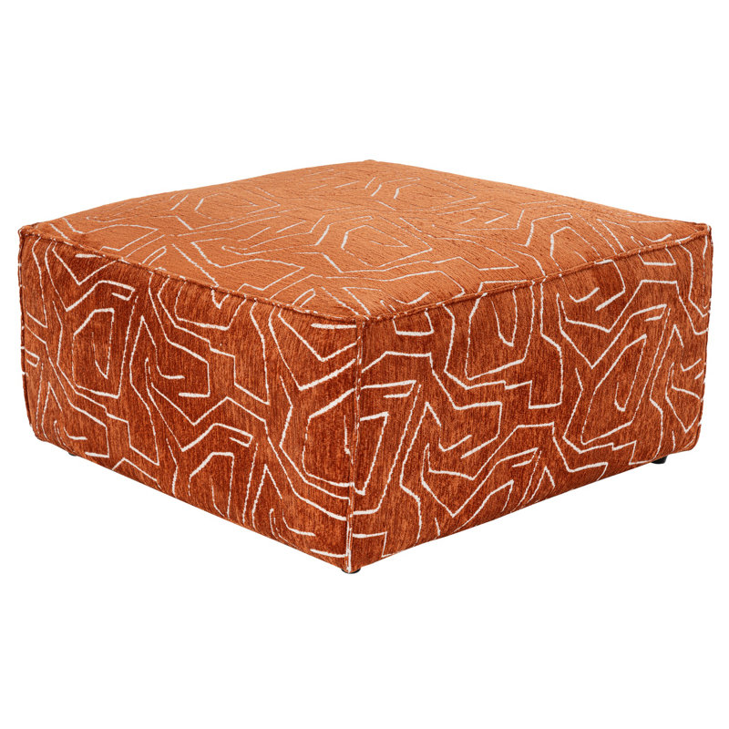 Stylish Pouffe with 100% Hornbeam Frame, 33.5 x 33.5 x 15.7 inches | Soft 100% Linen Upholstery, 32 DNS Foam for Comfort | Vibrant Orange Color, Perfect for Living Room & Bedroom | Durable Plastic Legs